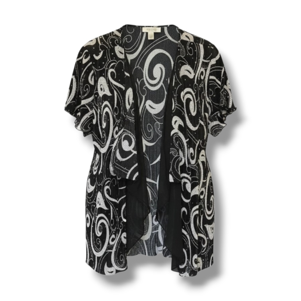 Dressbarn Women's Plus Size black white sequin  short sleeves open front top
